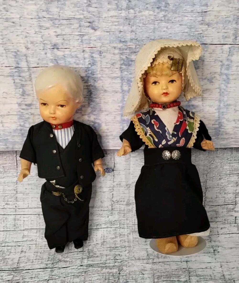 Rozetta Dolls Amsterdam Holland Boy Girl Dutch Doll Wooden Shoes Vintage